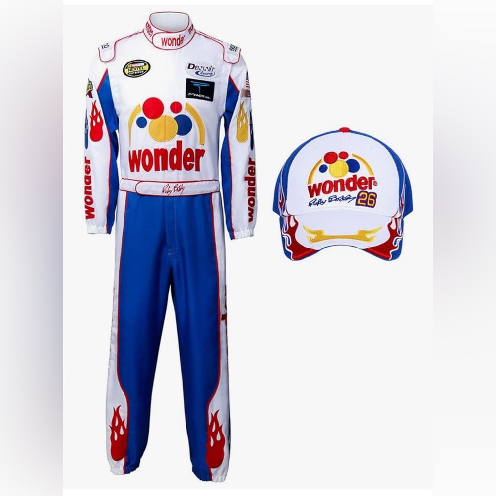 Ricky Bobby Racing Costume Jumpsuit Hat Cap Outfit,Men Medium